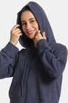 Rosaline Waffle Knit Cotton Crop Length Hoodie - Medieval Blue — thumbnail 6